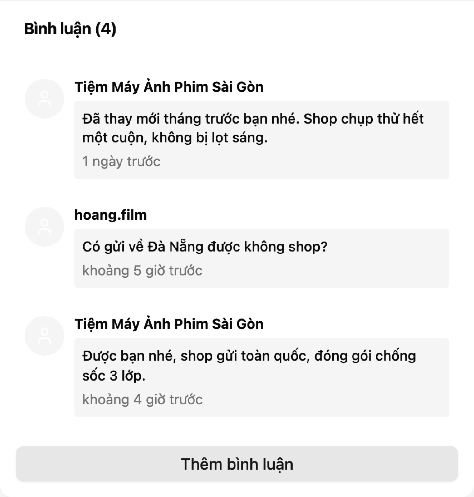 Phần Bình luận trên trang sản phẩm, nút Thêm bình luận