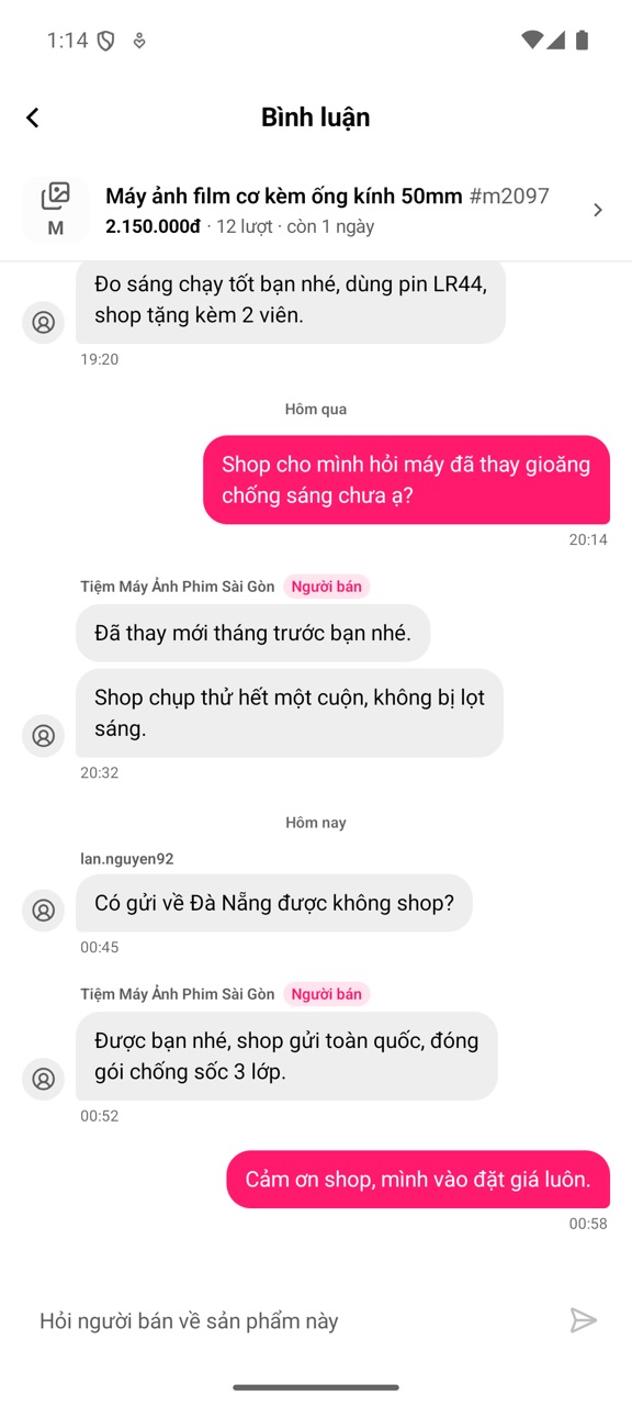 Màn Bình luận: người mua hỏi, người bán trả lời