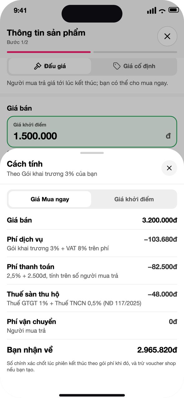 Bảng Cách tính có dòng Thuế sàn thu hộ