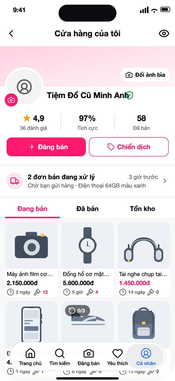 Màn Cửa hàng của tôi trên ứng dụng
