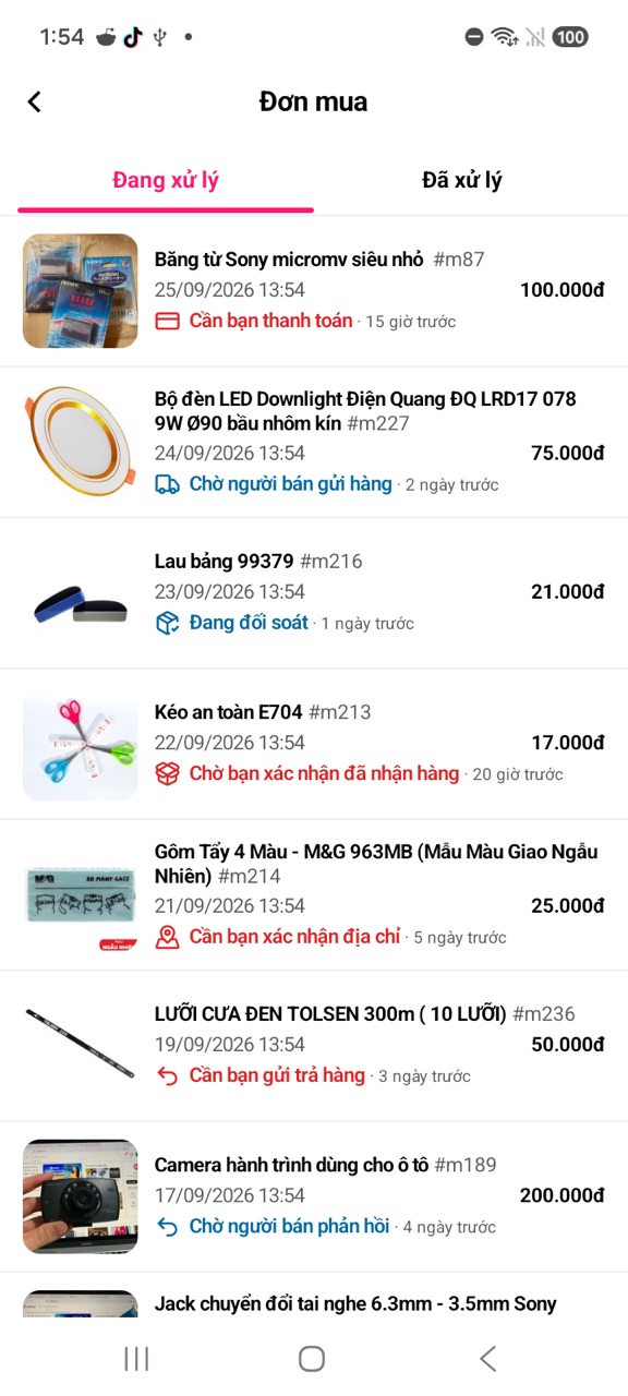 Màn Đơn mua, tab Đang xử lý