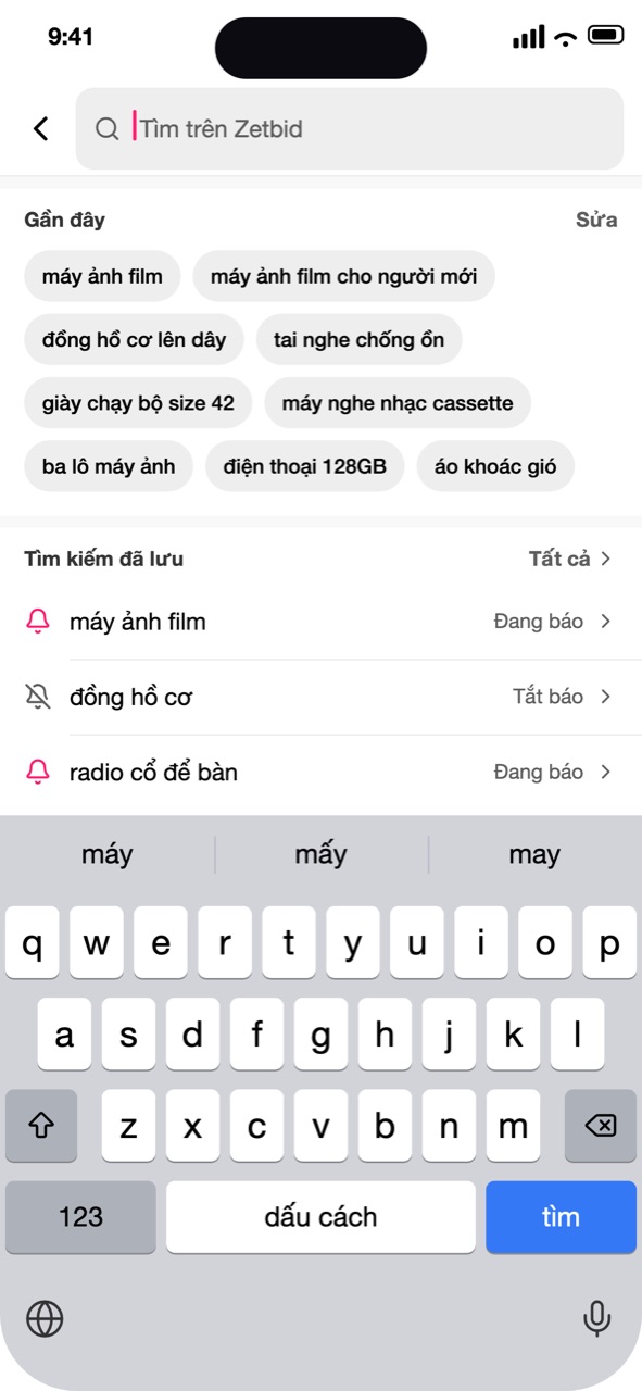 Màn tìm kiếm: Gần đây và Tìm kiếm đã lưu