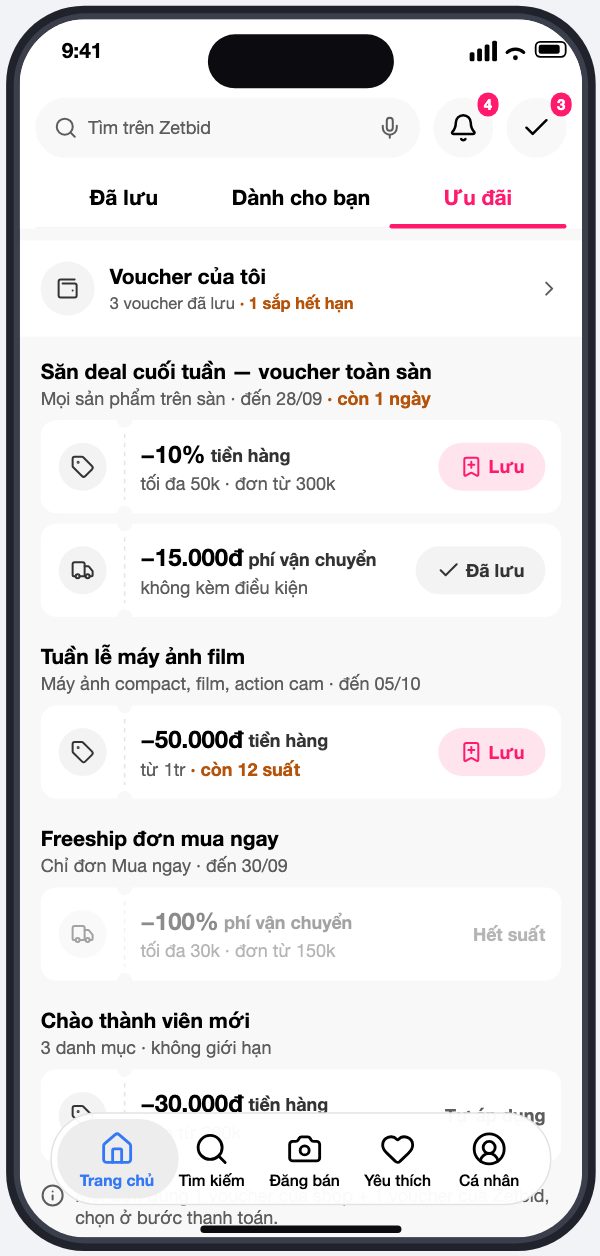Tab Ưu đãi trên Trang chủ