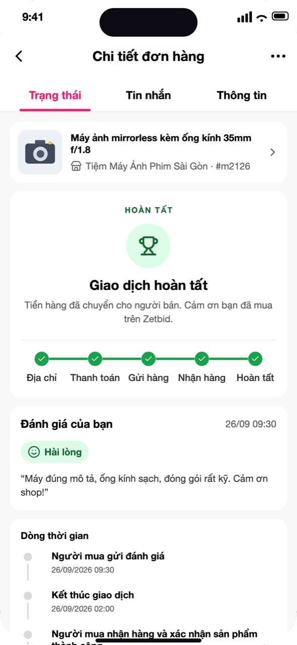 Thẻ Đánh giá của bạn sau khi gửi