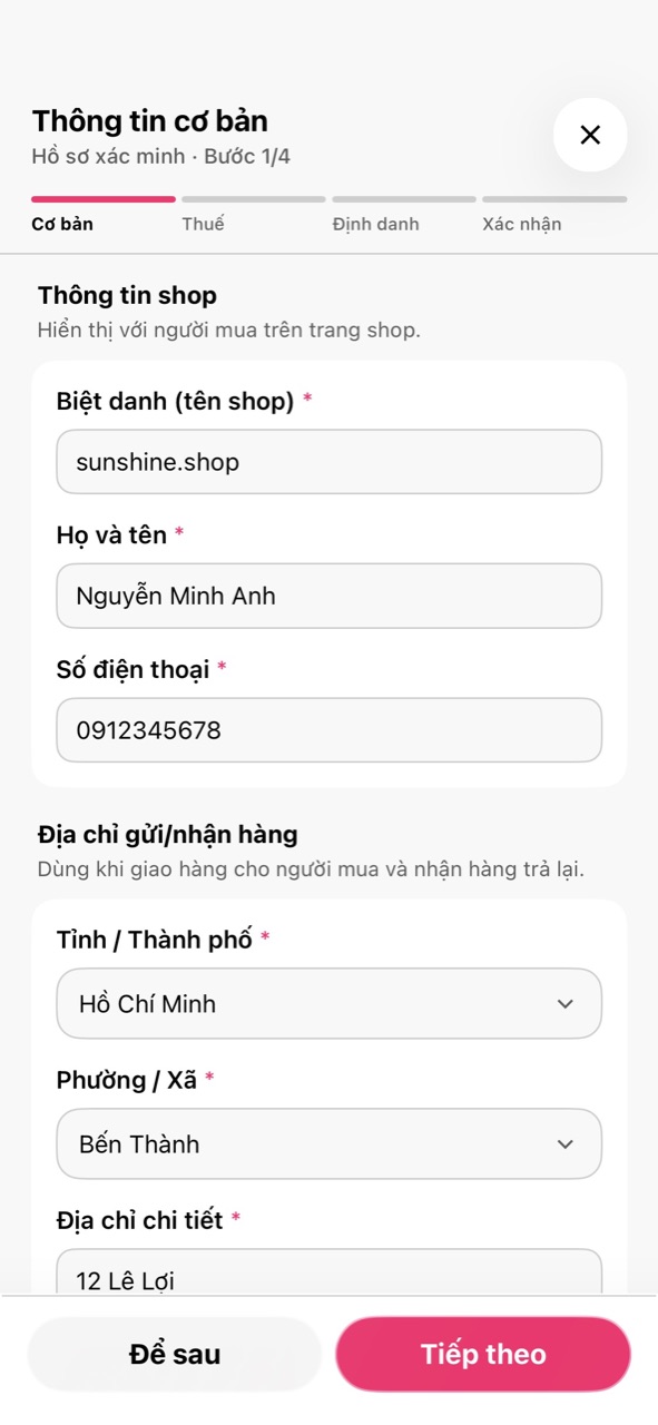 Bước 1/4 Thông tin cơ bản