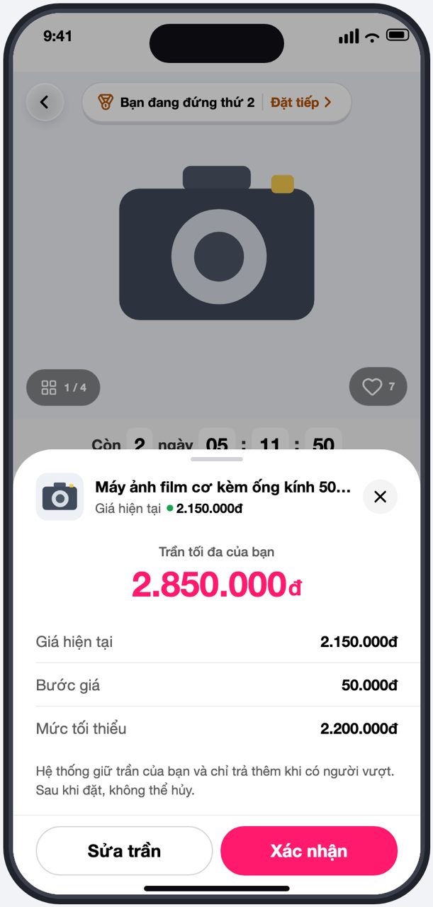 Bước giá và Mức tối thiểu ở bước xác nhận