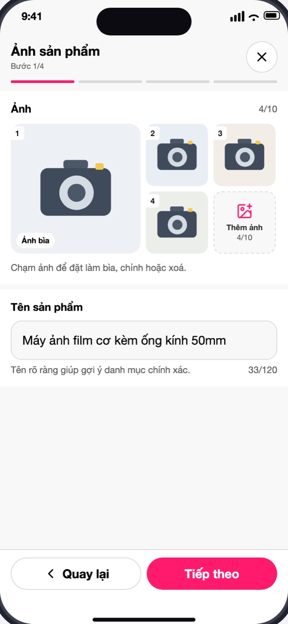 Bước 1/4 Ảnh sản phẩm với 4 ảnh và tên sản phẩm