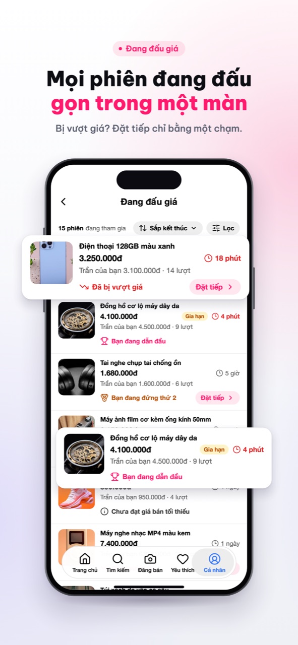 Danh sách phiên đang đấu giá