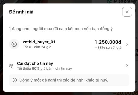 Danh sách đề nghị giá của người bán