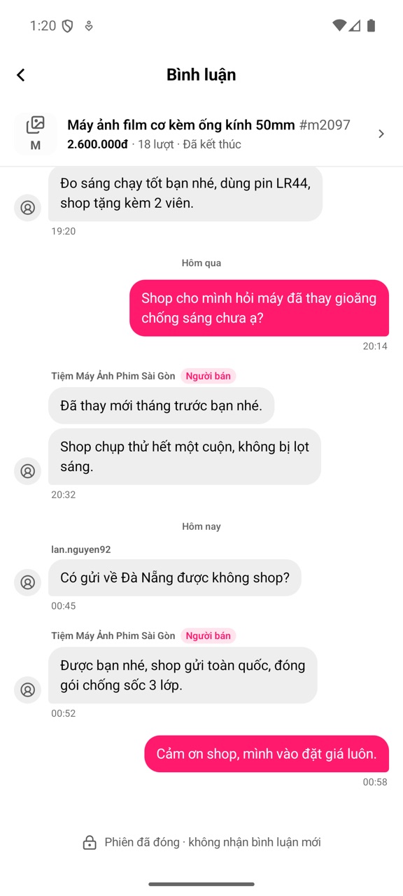 Phiên đã đóng, không nhận bình luận mới