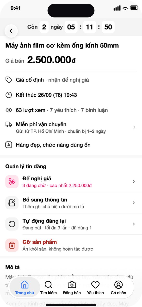 Dòng Đề nghị giá trong Quản lý tin đăng