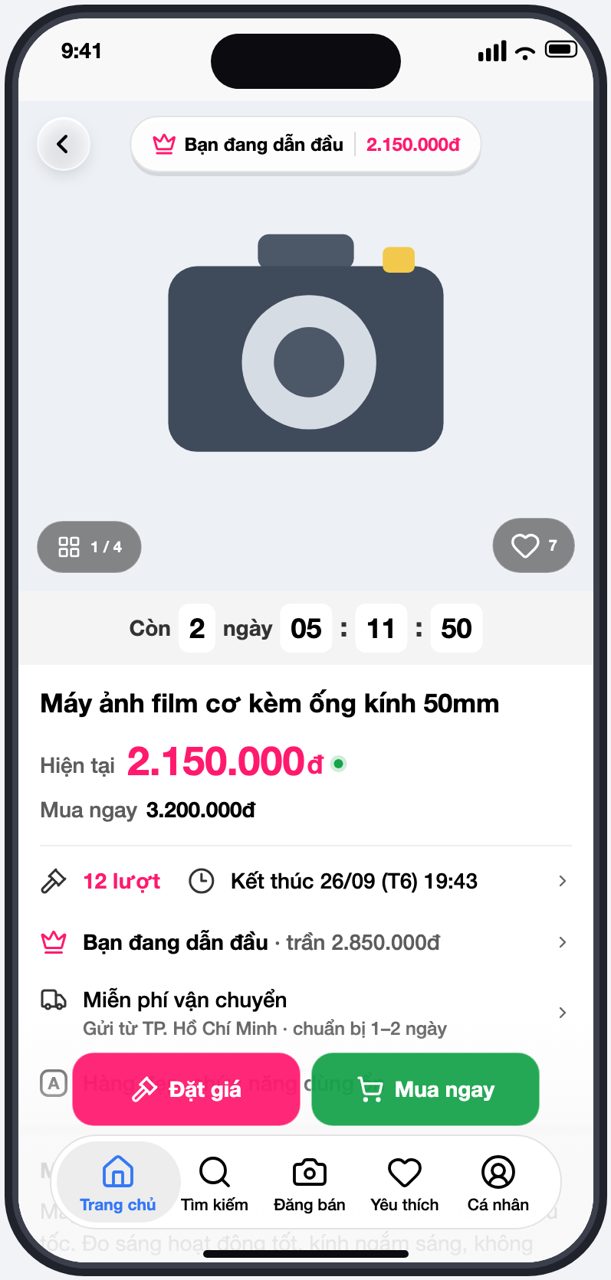 Trang chi tiết sản phẩm khi bạn đang dẫn đầu
