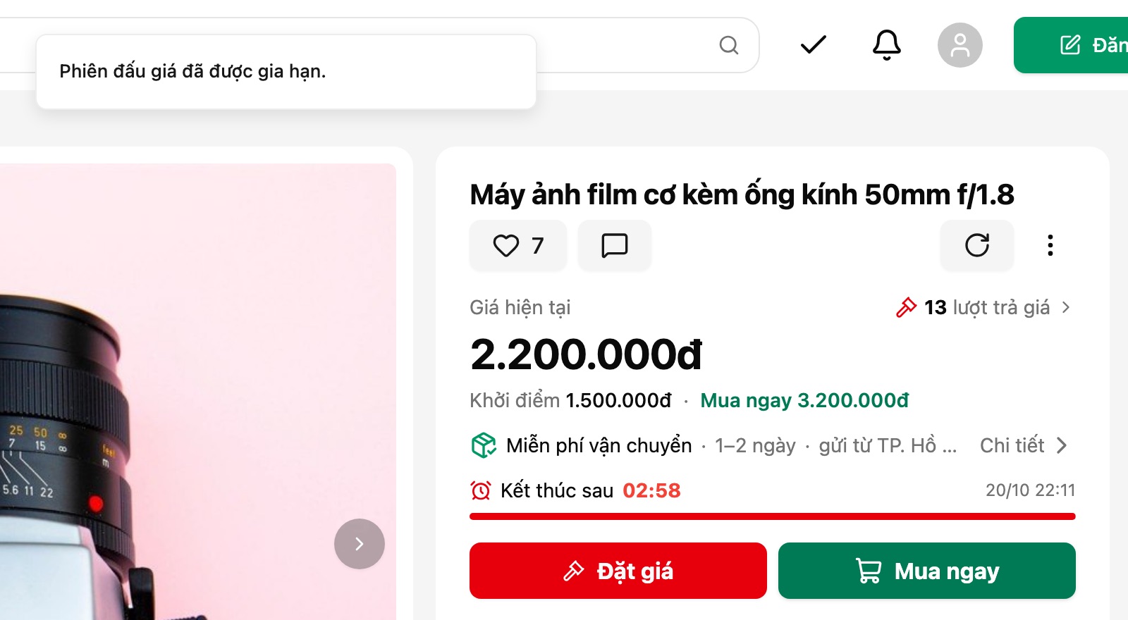 Phiên đấu giá đã được gia hạn