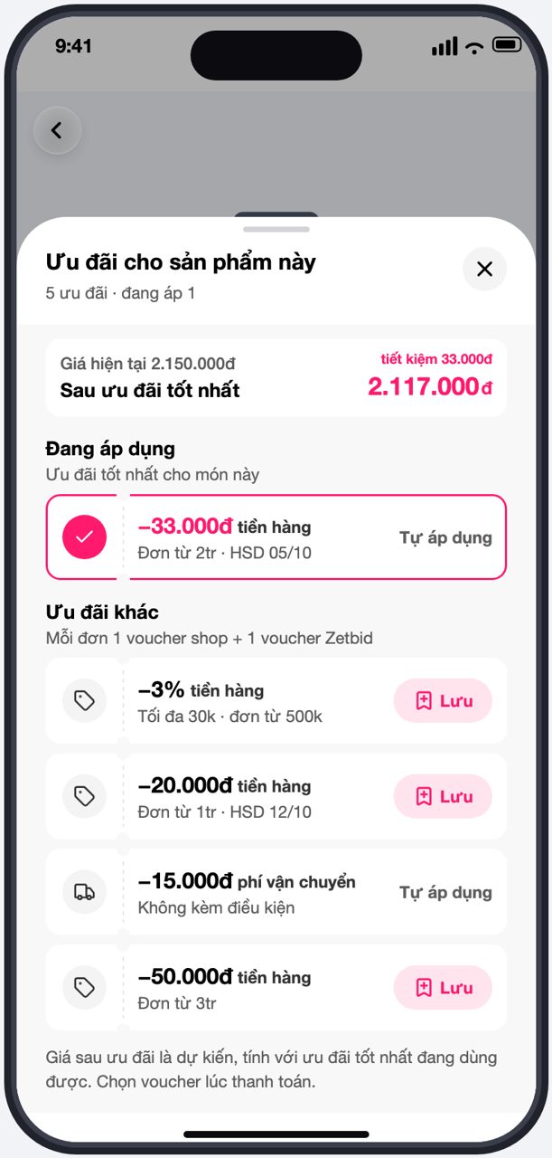 Bảng Ưu đãi cho sản phẩm này
