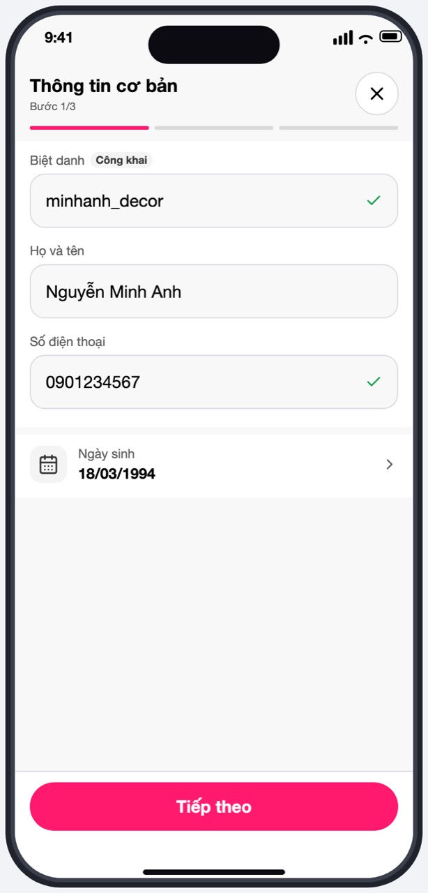 Bước 1/3 Thông tin cơ bản