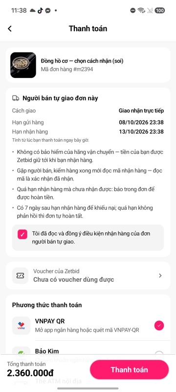 Thẻ Người bán tự giao đơn này với ô tích đồng ý