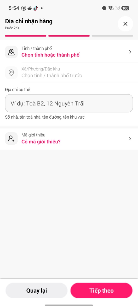 Bước 2/3 Địa chỉ nhận hàng