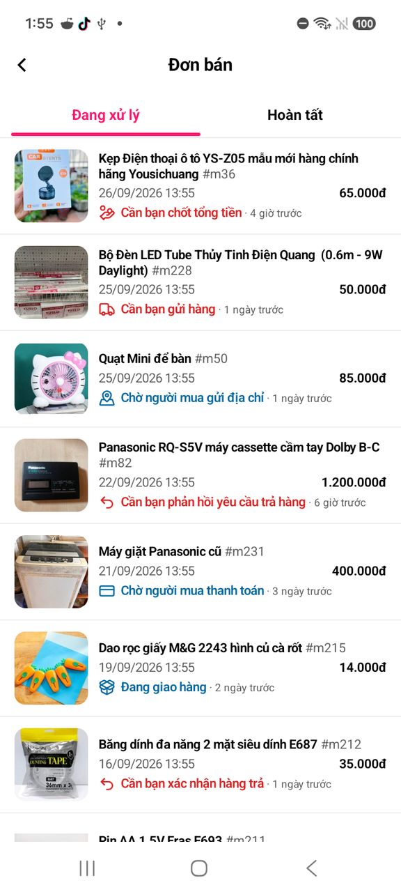 Danh sách Đơn bán, tab Đang xử lý