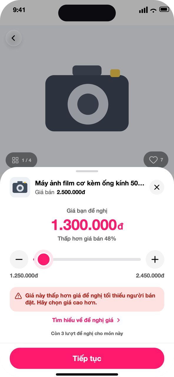 Giá thấp hơn giá đề nghị tối thiểu