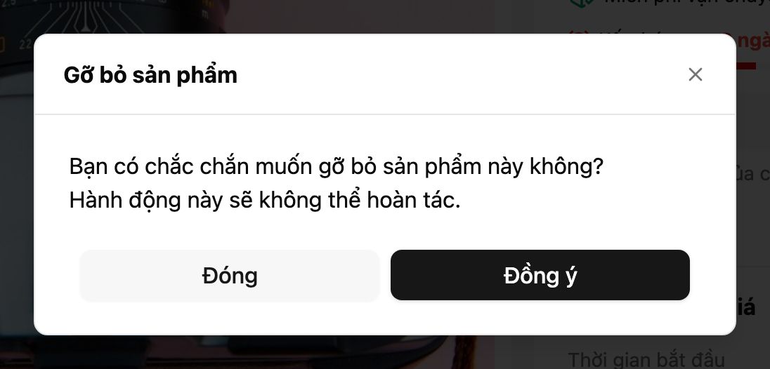 Hộp xác nhận Gỡ bỏ sản phẩm
