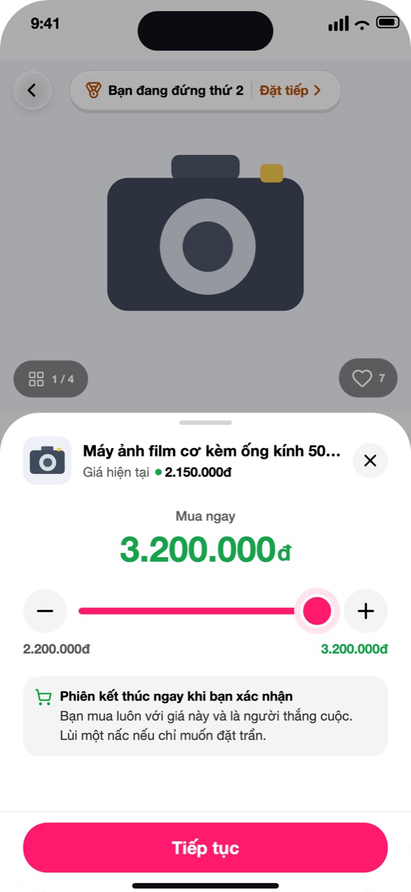Nấc cuối thanh trượt là giá Mua ngay