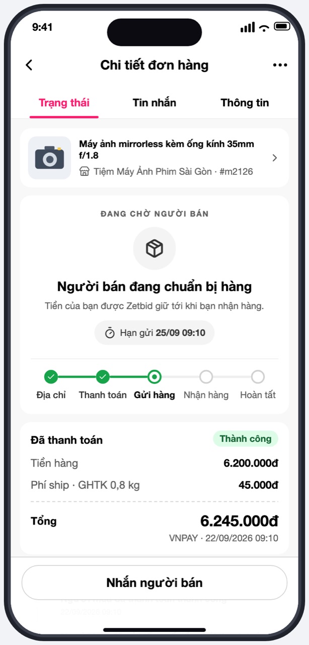 Thẻ Người bán đang chuẩn bị hàng