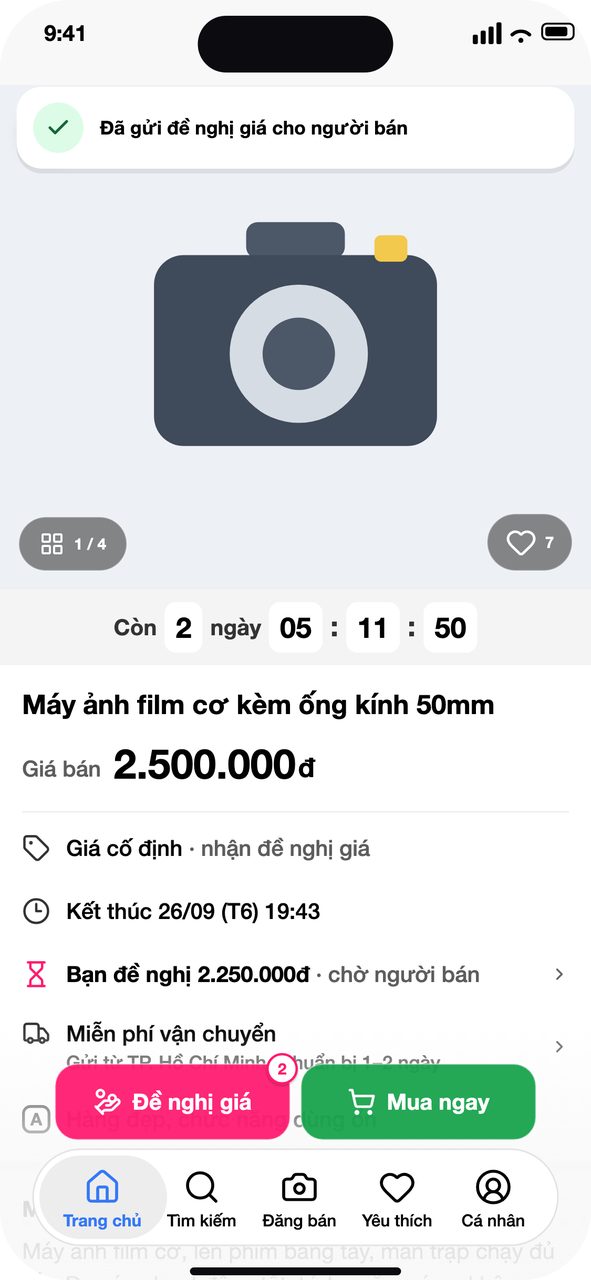 Đã gửi: dòng chờ người bán dưới giá