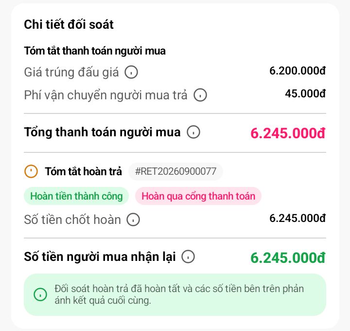 Đơn đã huỷ: Tóm tắt hoàn trả, hoàn tiền thành công qua cổng thanh toán