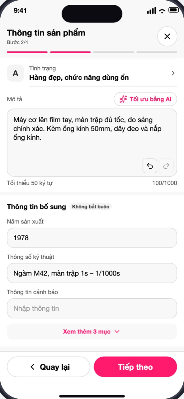 Mục Thông tin bổ sung, không bắt buộc