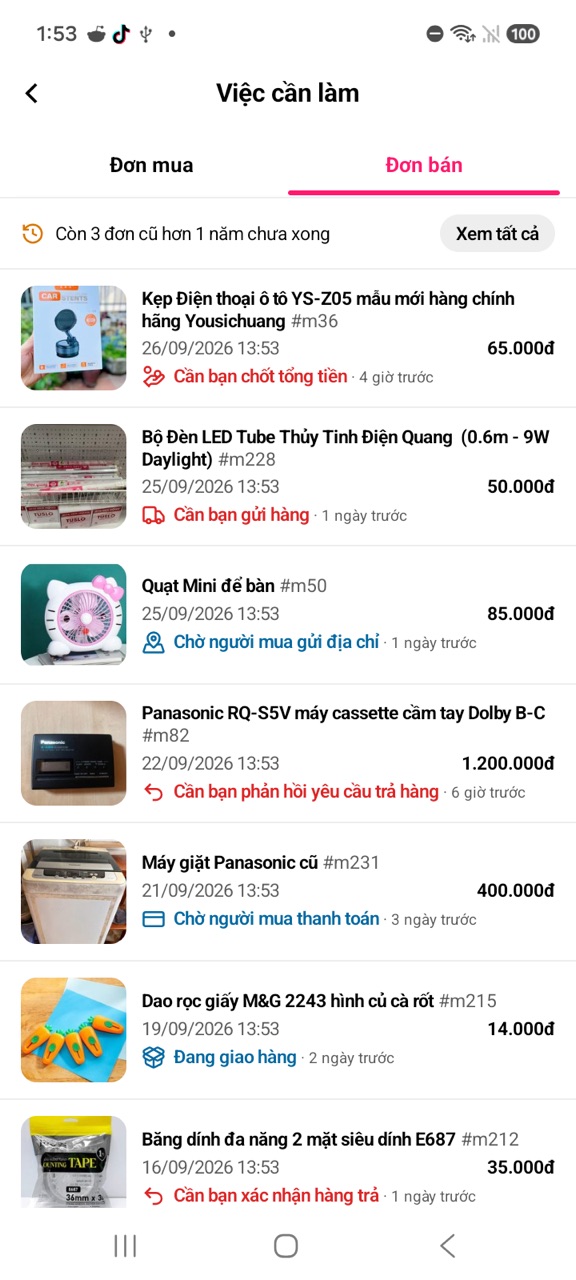 Việc cần làm, tab Đơn bán: bước tiếp theo của từng đơn