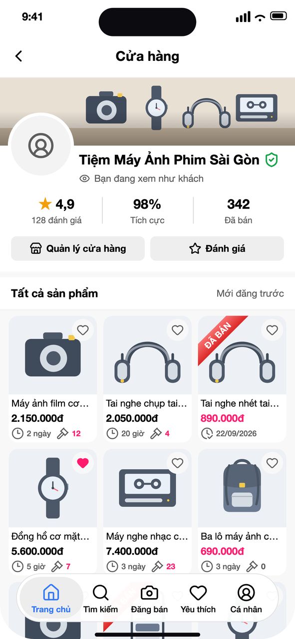Chủ shop xem như khách, nút Quản lý cửa hàng