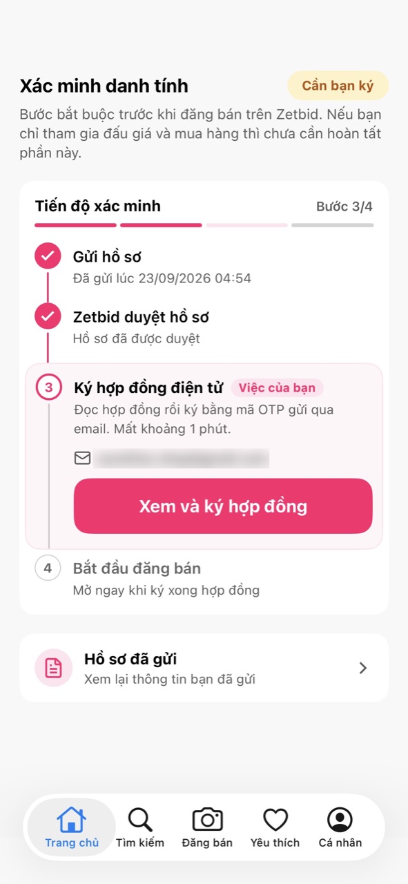 Mốc Ký hợp đồng điện tử với nút Xem và ký hợp đồng