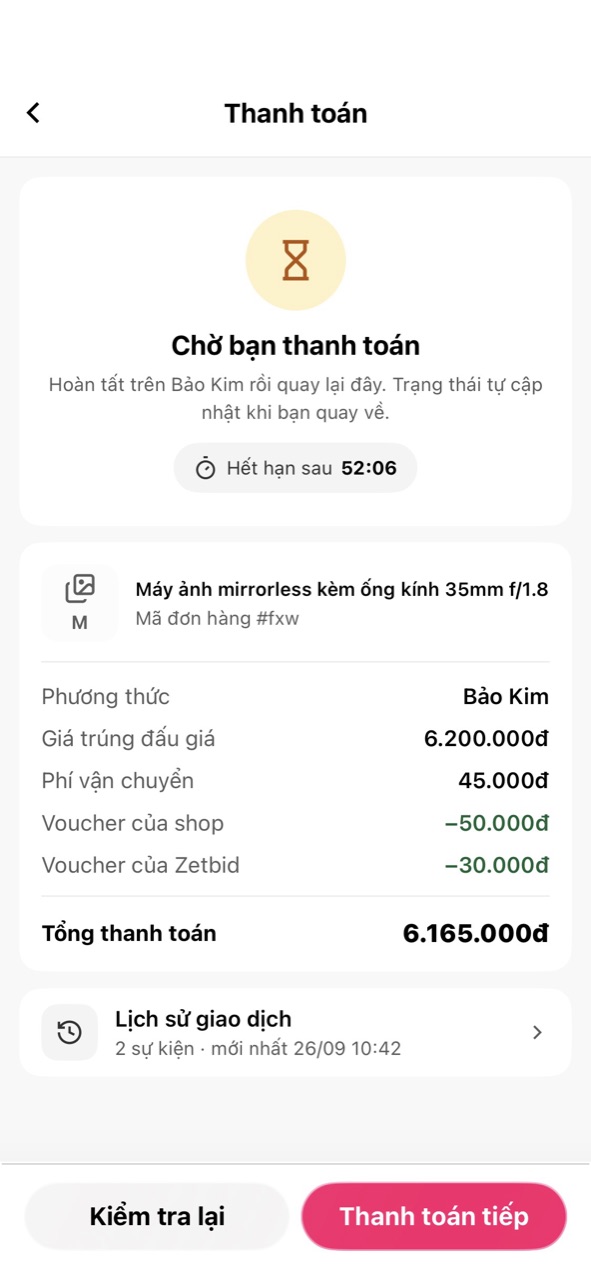 Thẻ Chờ bạn thanh toán với đồng hồ Hết hạn sau