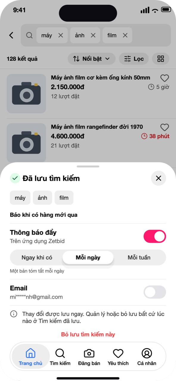 Bảng Đã lưu tìm kiếm