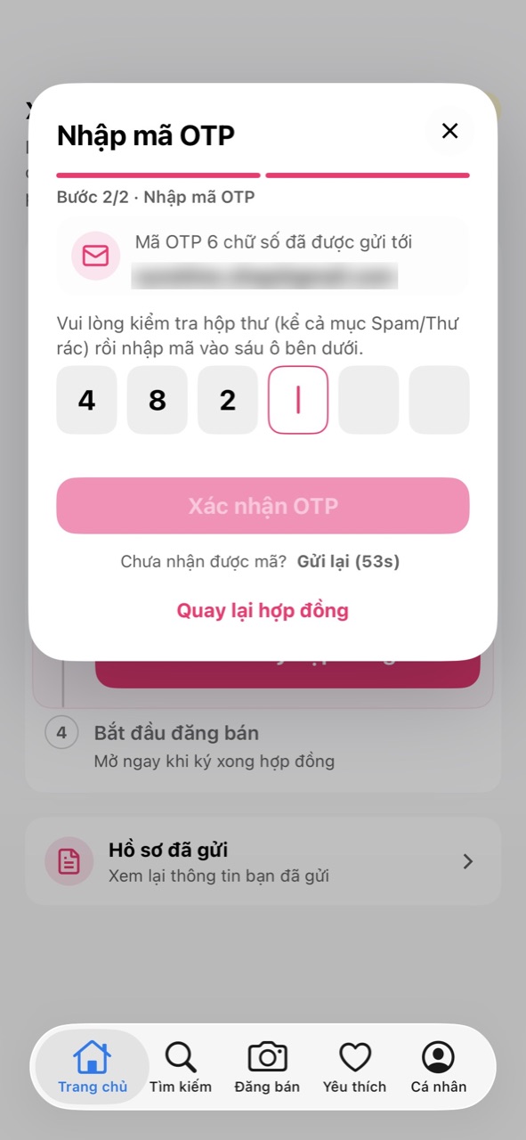 Bước 2/2 Nhập mã OTP