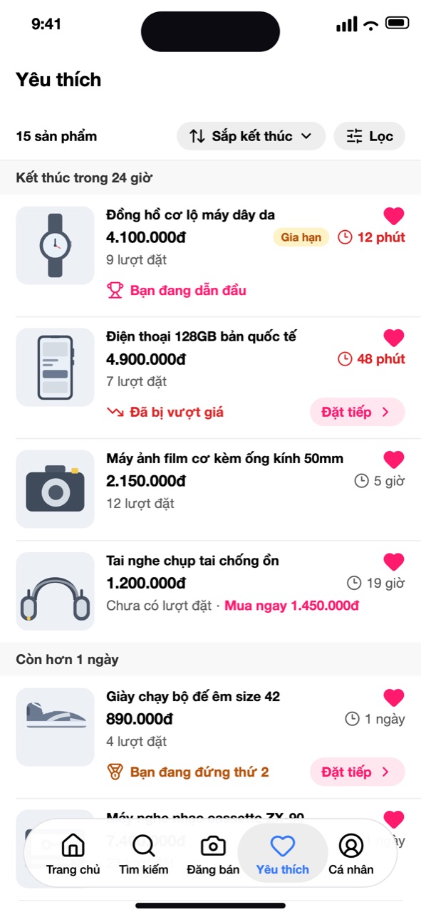 Yêu thích, chia nhóm Kết thúc trong 24 giờ