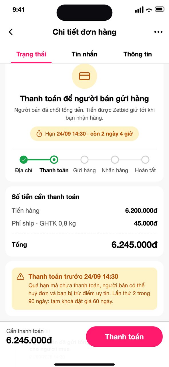 Chi tiết đơn: hạn thanh toán và cảnh báo quá hạn