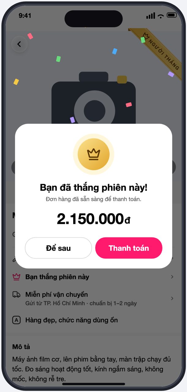 Hộp chúc mừng Bạn đã thắng phiên này