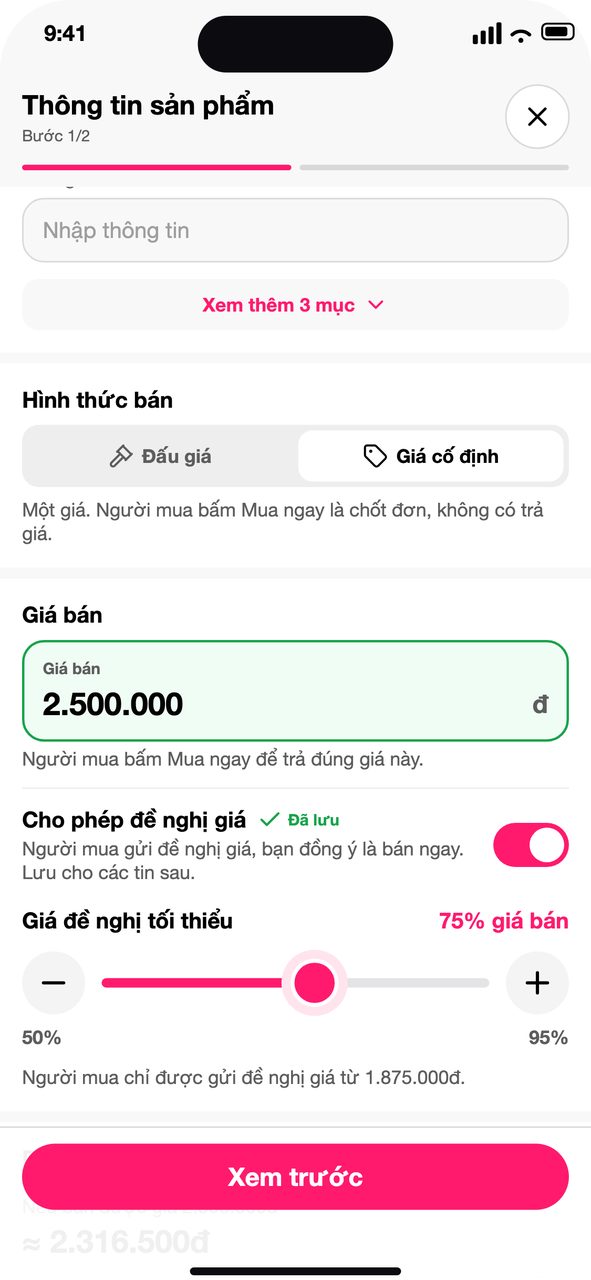 Tin giá cố định: bật đề nghị giá