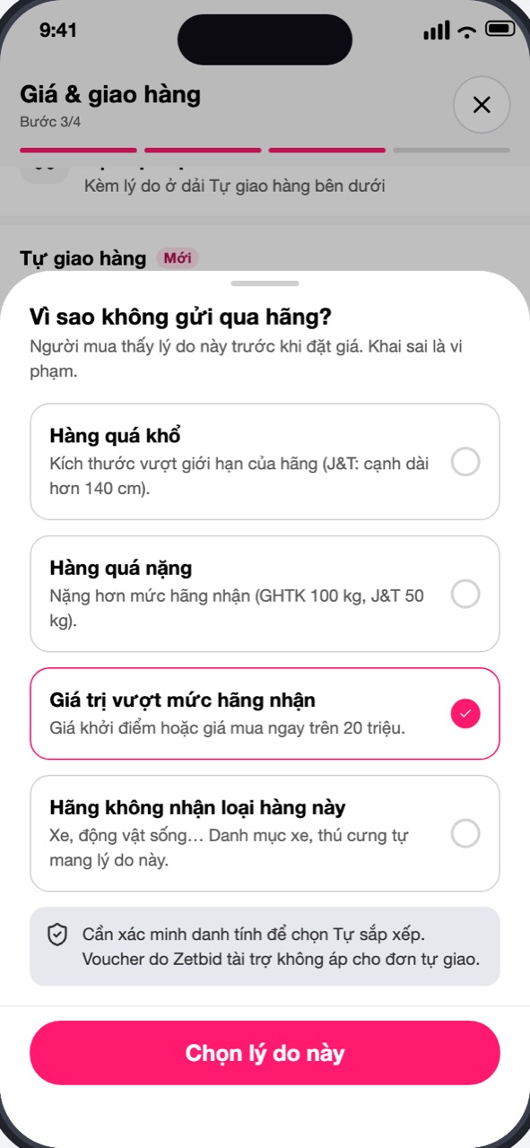 Bảng Vì sao không gửi qua hãng với bốn lý do