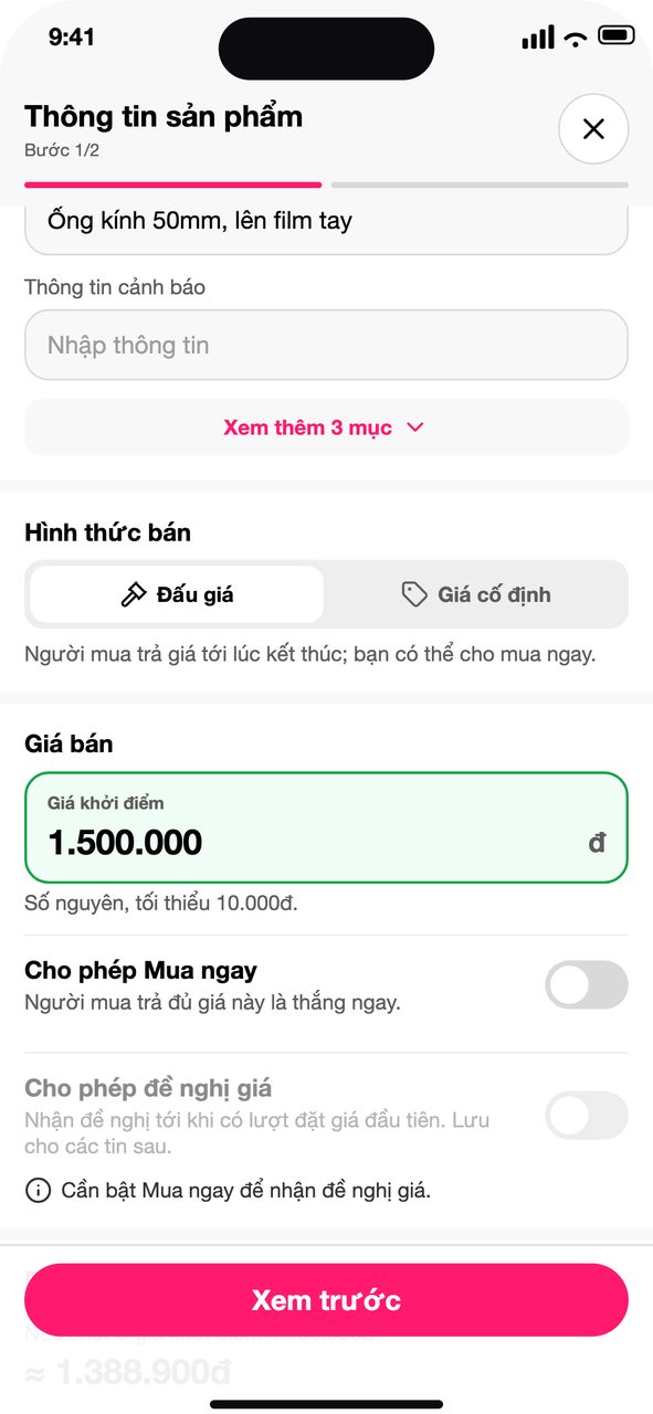 Chưa bật Mua ngay