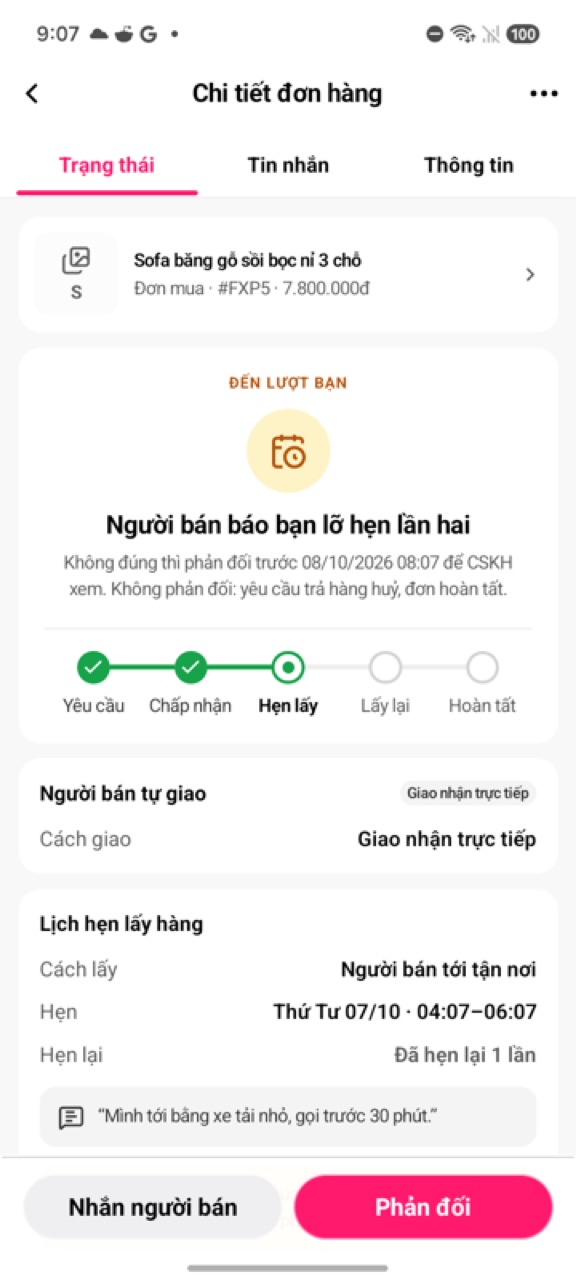 Thẻ Người bán báo bạn lỡ hẹn lần hai với nút Phản đối