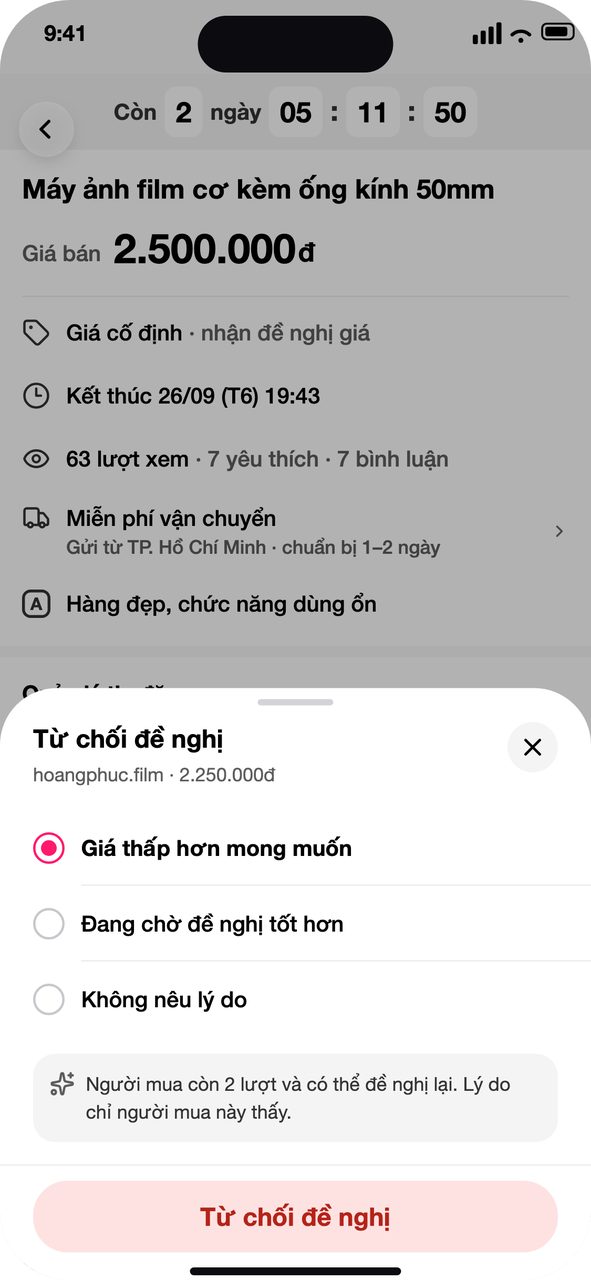 Từ chối: chọn lý do