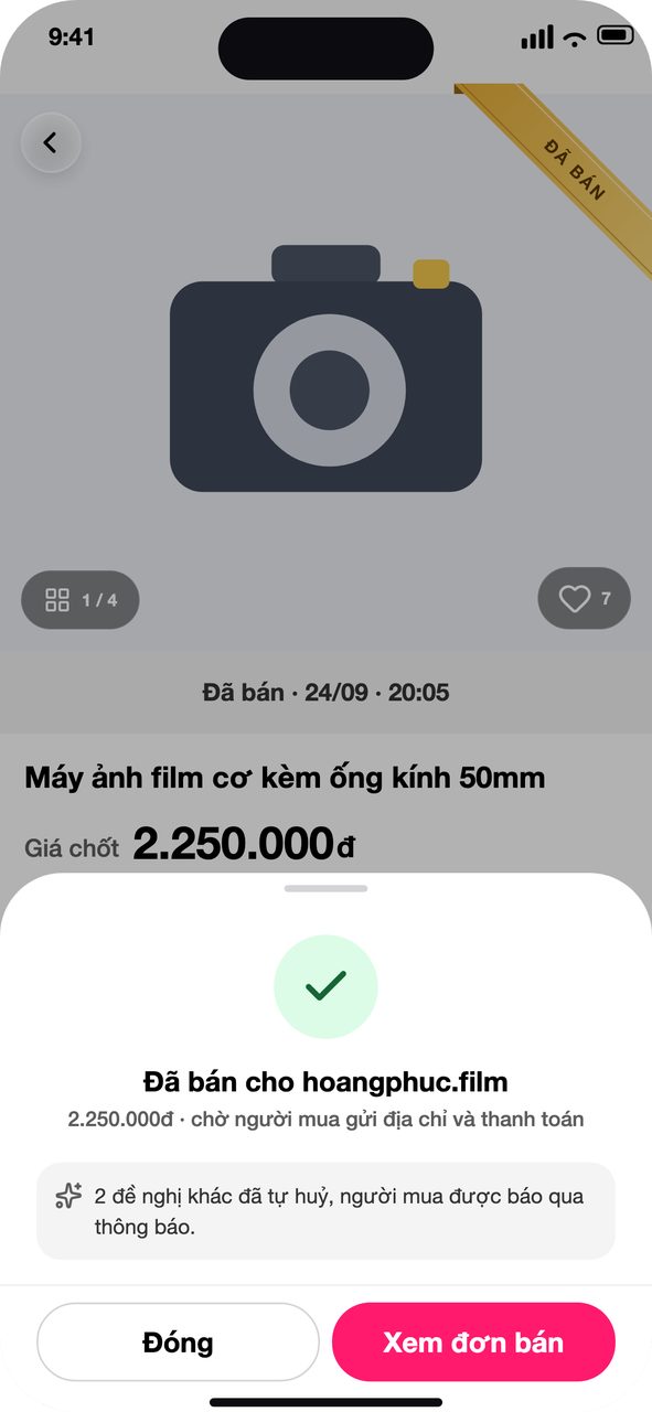 Đồng ý: màn Đã bán