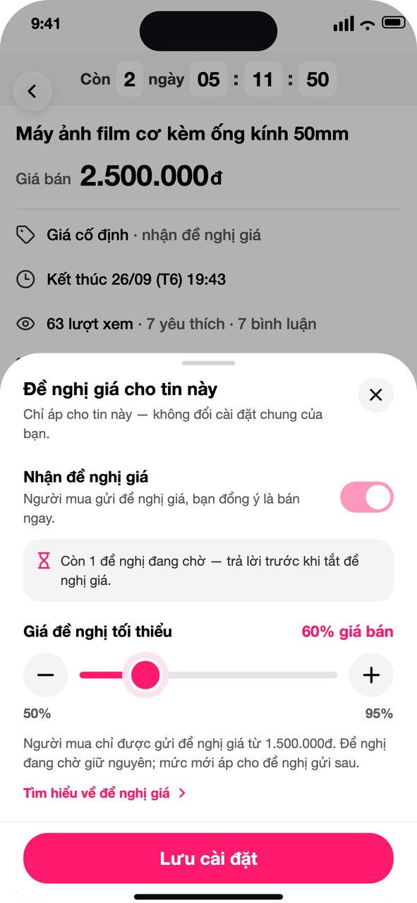 Cài đặt cho tin này